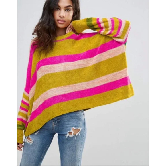 Free People pink green soft cozy oversized sweater - Picture 1 of 5
